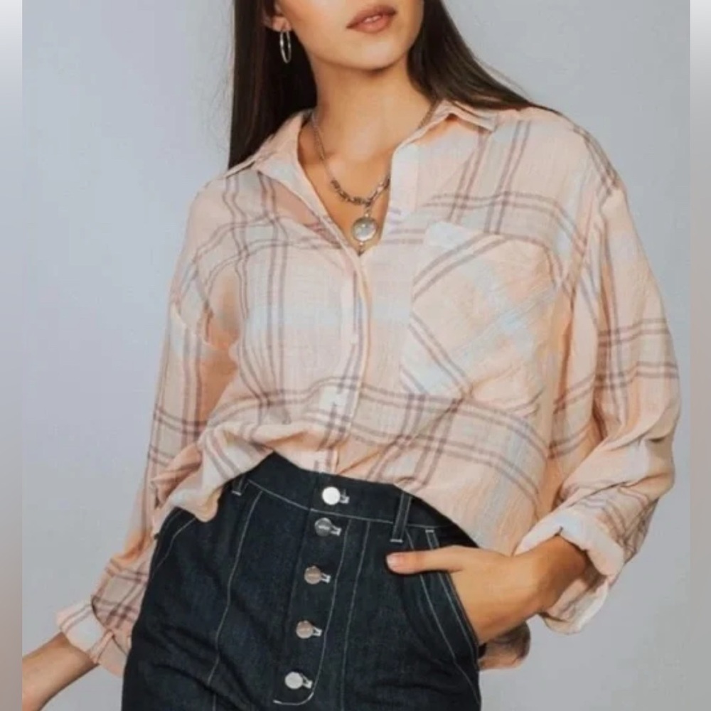 Free People Cropped Cutie Plaid Button Down Shirt Women’s Size Small - Picture 1 of 9